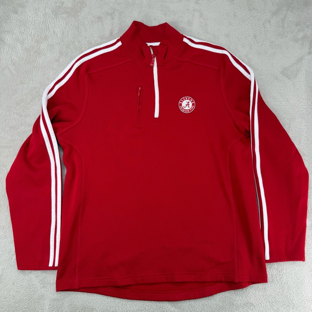 Adidas Mens Alabama Crimson Tide 1/4 Zip Pullover Large Red Preowned 3-Stripe
